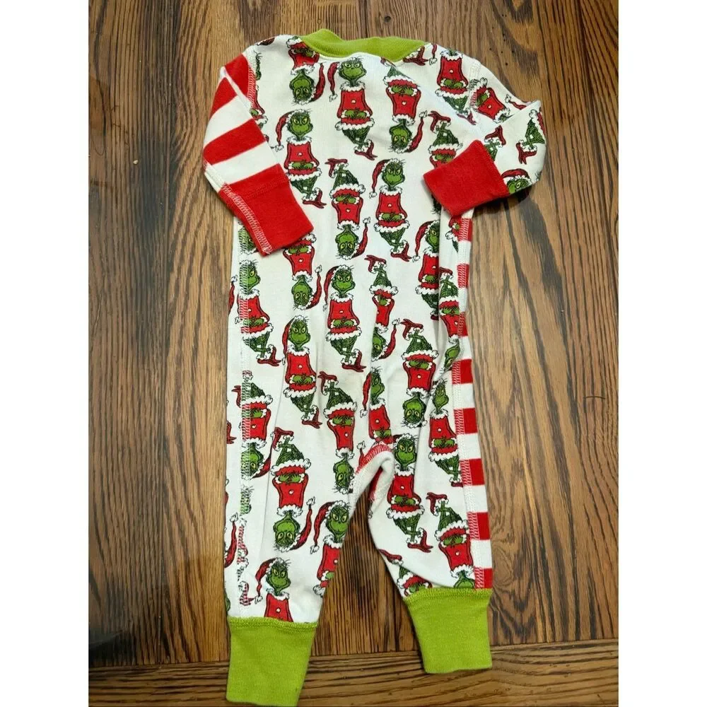 Hanna Andersson Red White Dr. Seuss Grinch 2-Way‎ Zip Sleeper Size 0-3 Months